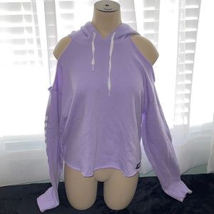Pink cold shoulder hoodie
